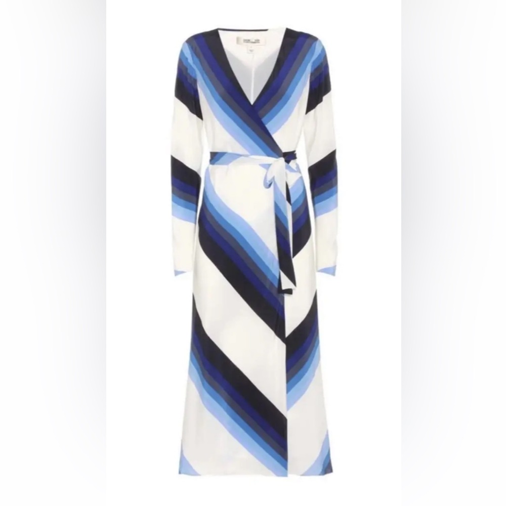 Diane von Furstenberg (DVF) 100% Silk Chevron Wrap Dress - Picture 2 of 8